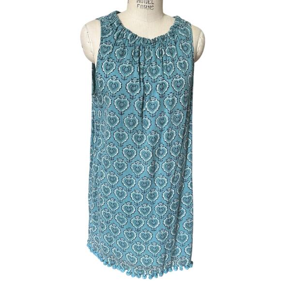 Roller Rabbit Sleeveless Shift Dress in Block Print Teal Blue Size Large - Picture 1 of 6